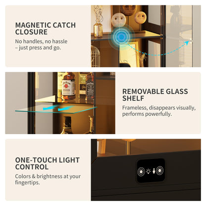 5-Tier Glass Display Cabinets with 3-Color Lighting, Lock & Human Sensor
