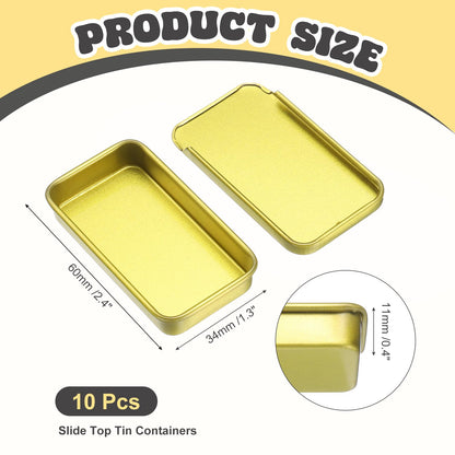 sourcing map 10Pcs Slide Top Tin Containers, Mini Metal Empty Tins Box with Sliding Lids, 2.4"x1.3"x0.4" Rectangular Storage Organizers for Lip Balm