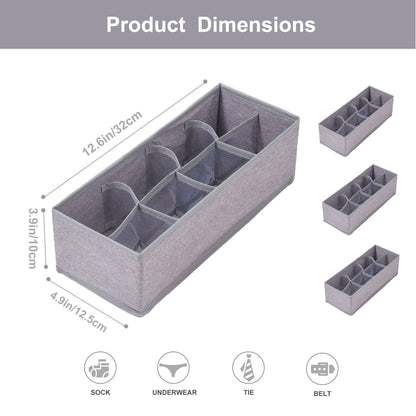 Qozary 3 Pack Washable Foldable Drawer Organizer, 8 Cell Desk Closet Organizer and Storage Drawer Dividers for Underwear Bra Socks