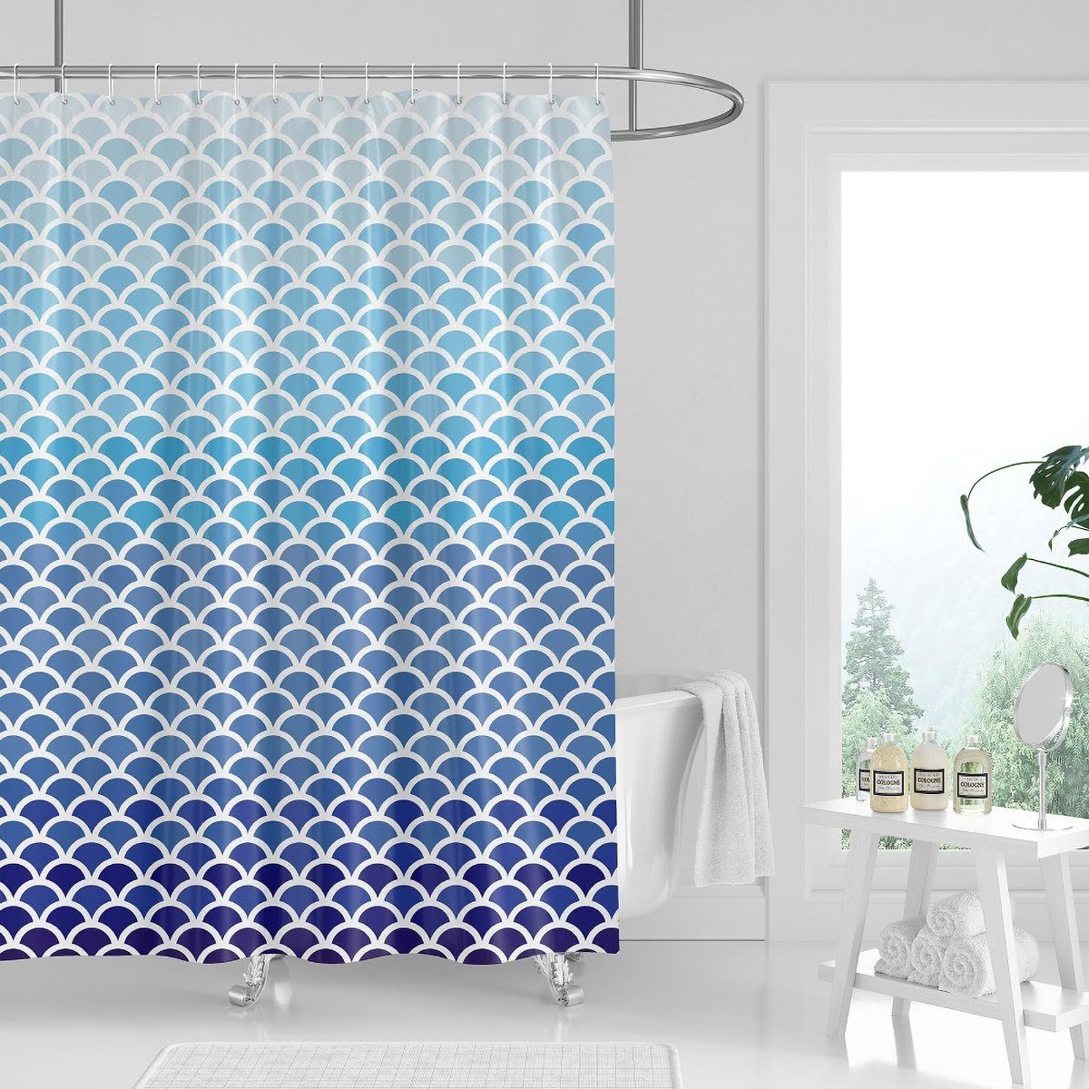 Tennove Shower Curtain Mould Resistant 200x200cm Drop Geometric Blue Bathroom Curtain Waterproof Polyester Fabric Wet Room Bathtub Shower