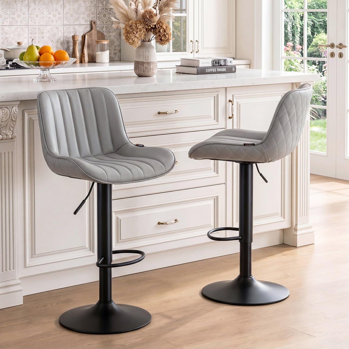 YOUNUOKE Bar Stools Set of 2 Gray Counter Height Bar Chairs