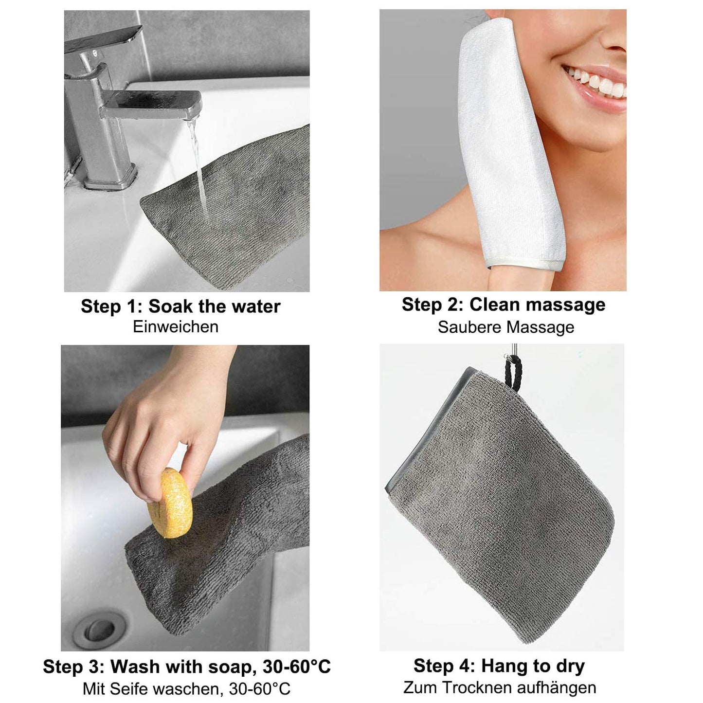 PHOGARY Microfibre Body Wash Mitts Set (10pcs) Flannels Soft Shower Face Mitts, Bath SPA Cloth, Reusable Makeup Remover Mitt Gloves, 15x21 cm