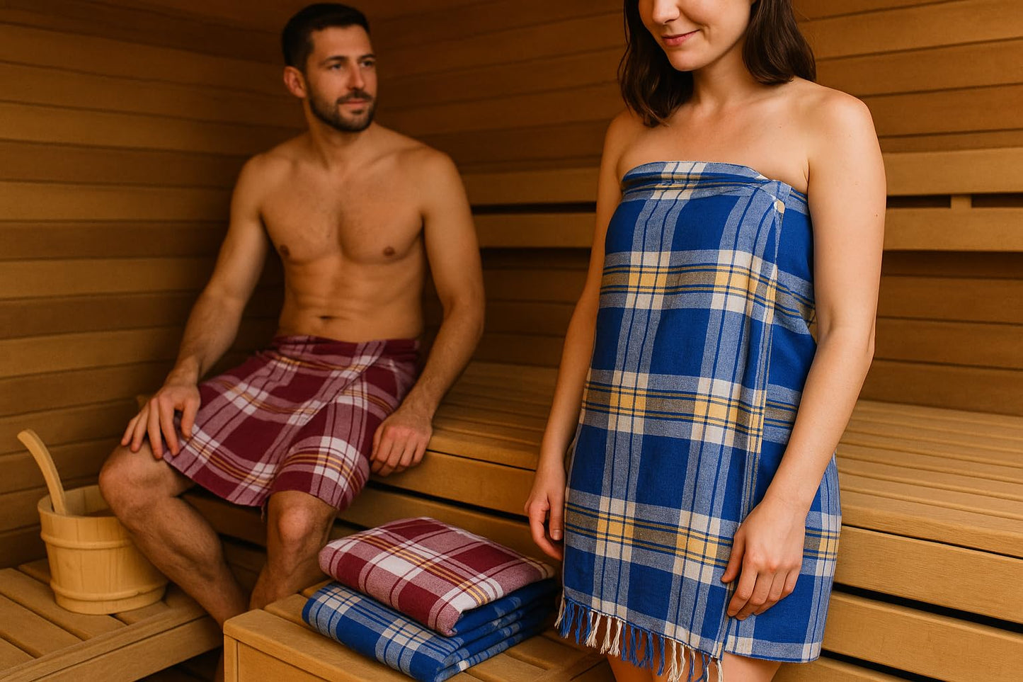 Scented Moments 2 x Peshtemal"Hamam Cloth" Classic Checked Approx. 80 x 180 cm, 100% cotton red