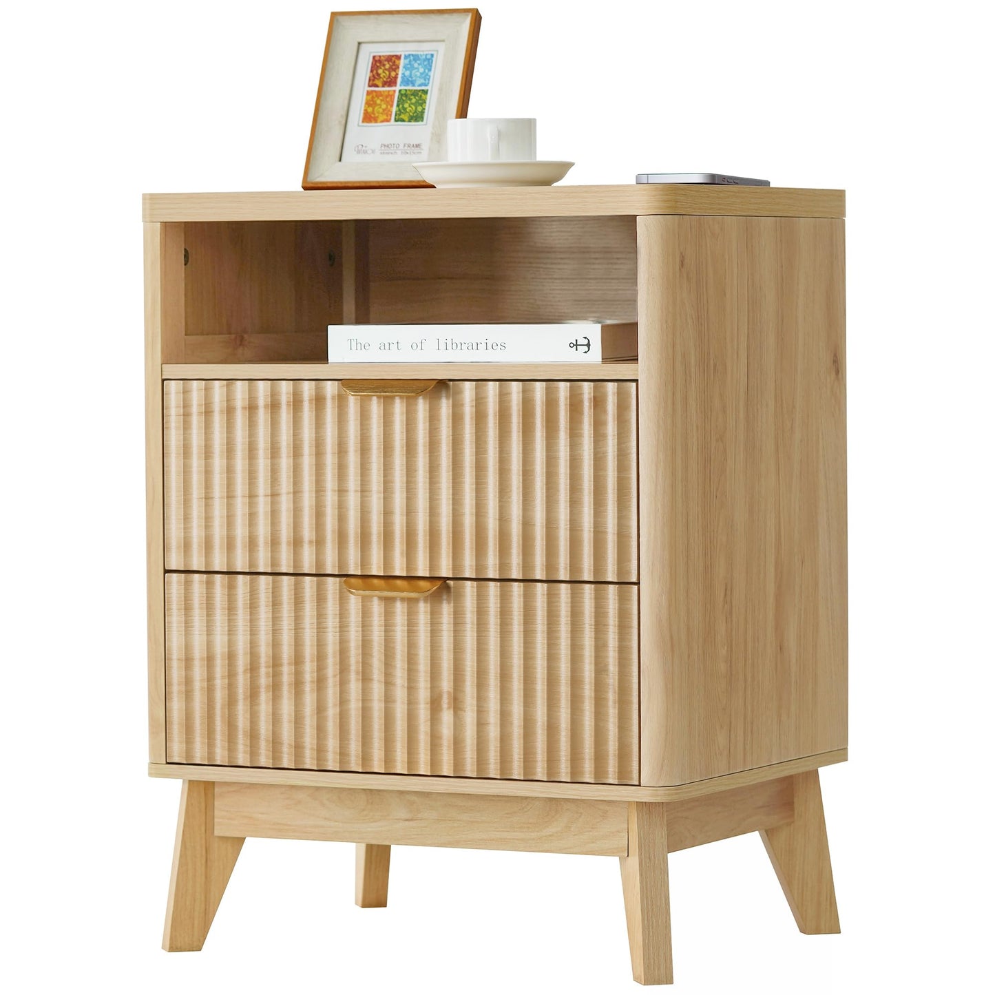 LYNCOHOME Bedside Table,Bedside Cabinet with Shelf, Strudy Night Stand with 2 Drawers for Living Room, Bedroom