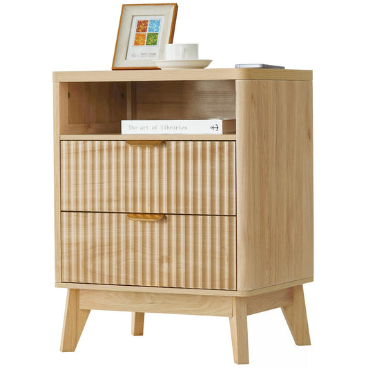LYNCOHOME Bedside Table,Bedside Cabinet with Shelf, Strudy Night Stand with 2 Drawers for Living Room, Bedroom