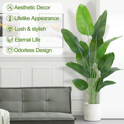 Keeplush Artificial Bird of Paradise Plant Outdoor 180cm Fake Tropical Banana Tree with 13 Leaves-Perfect Faux Plants for Indoor, Floor Plant in Pot