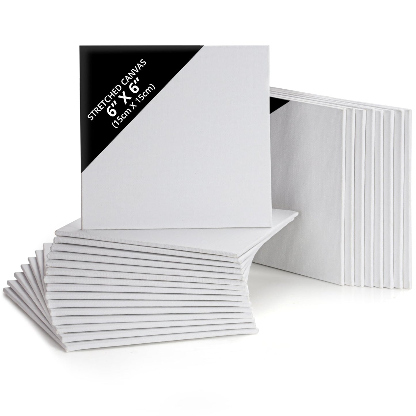 Belle Vous 24 Pack Blank Canvas - 15 x 15cm (6 x 6 inches) - Pre Stretched Canvas Panel Boards - Suitable for Acrylic and Oil Painting Also for