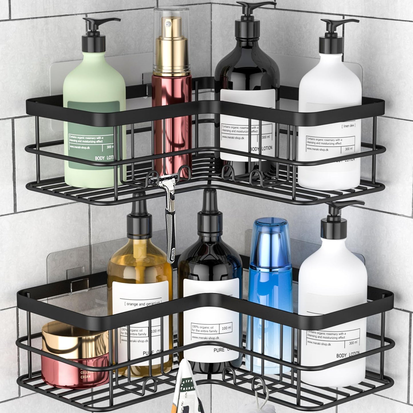 Yazoni Corner Shower Caddy 2 Pack - Bathroom Shelves No Drilling, Rustproof Stainless Steel Shower Storage Rack