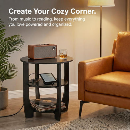 ZEXVIDA 3 Tier Round Side Table, Farmhouse Wood End Tables with Storage, Country Accent Small Sofa Bedside Table Coffee Table for Living Room Bedroom