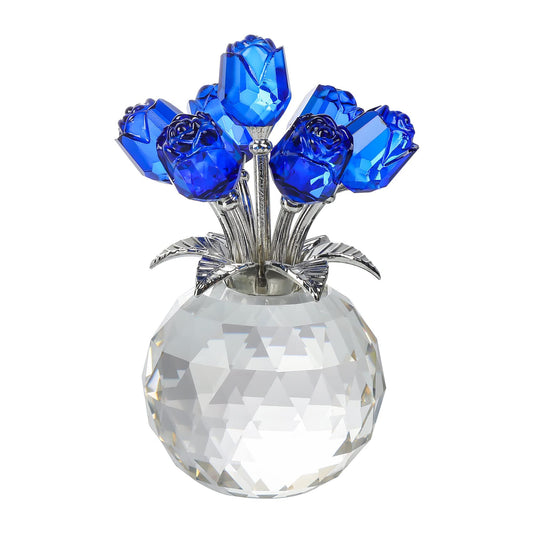 Crystal Blue Rose Bouquet Figurines Gifts for Her on Sapphire Anniversary, Romantic Presents for Women on Valentine's Day Mother's Day Birthday