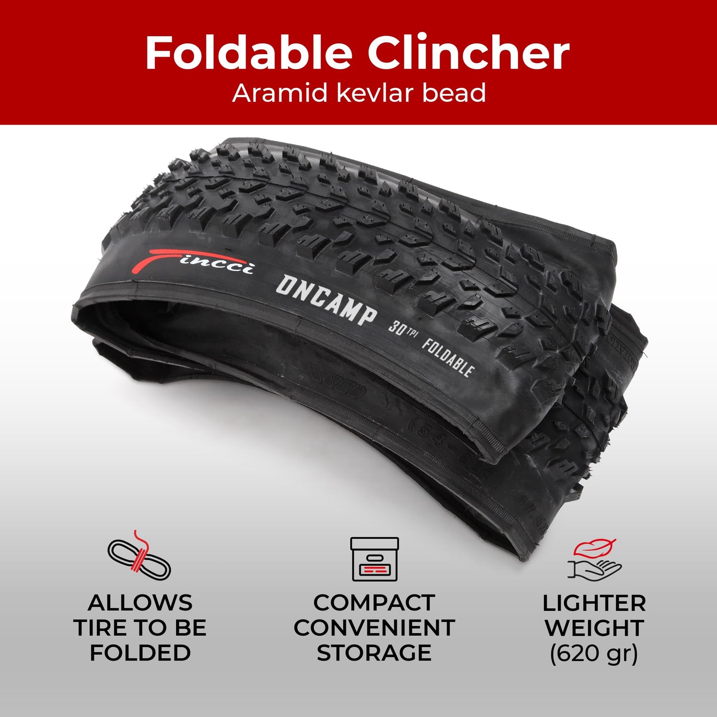 Fincci 27.5 MTB Tyres 27.5 x 2.10 | Foldable Set with 2x Inner Tubes Presta | 30 TPI | Bicycle tires 54-584| For Mountain, Electric & Hybrid Bikes,