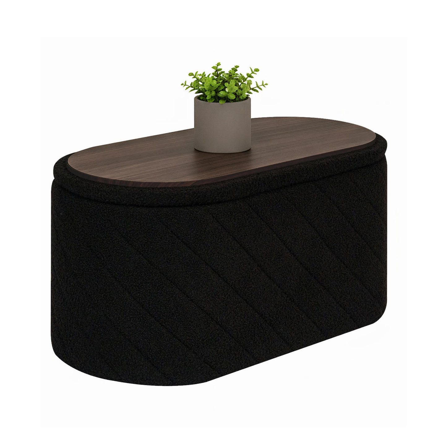 Bonlife Oval Ottoman with Storage Bench, Folding Foot Rest with Lid, Boucle End of Bed Bench,Foostool for Living