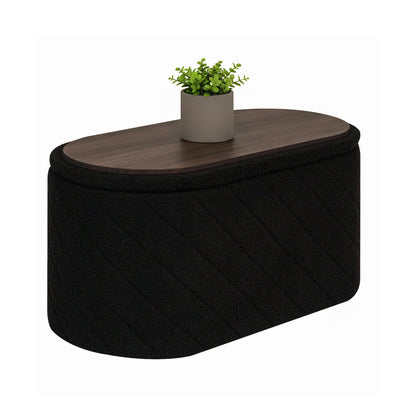 Bonlife Oval Ottoman with Storage Bench, Folding Foot Rest with Lid, Boucle End of Bed Bench,Foostool for Living