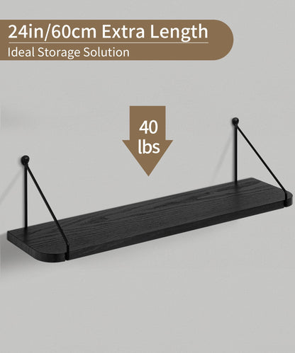 Afuly Black Floating Shelves 24 Inch for Bathroom Bedroom Kitchen Storage Organiser Modern Decorations Accessories Display for Living Room Office Home