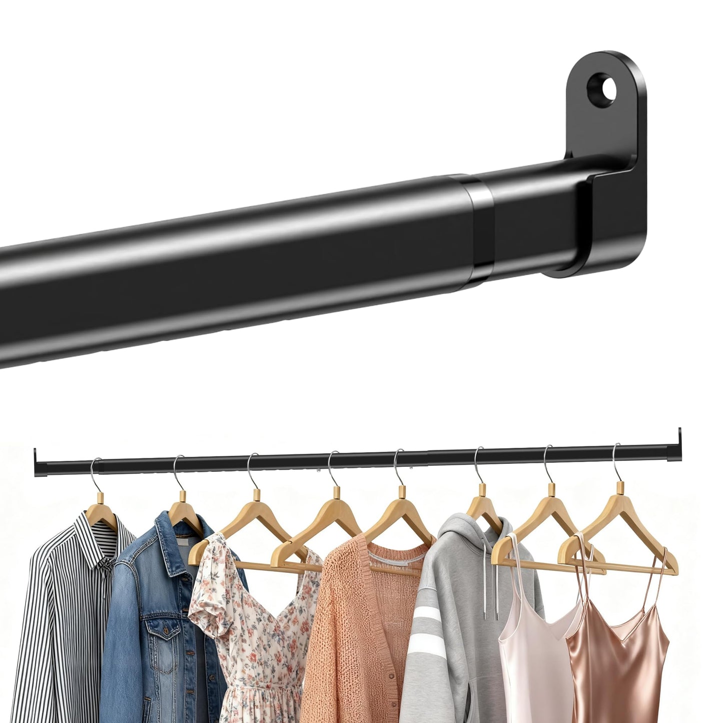 Poskena Black Wardrobe Rail, 25mm Wardrobe Rails and Fittings 43-131 cm