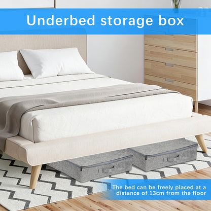 FengFution 2 Pcs Under Bed Storage Box with Lid, Foldable Shallow Underbed Storage Bags Box with Zips & Handle for Clothes Duvets Blanket Bedding