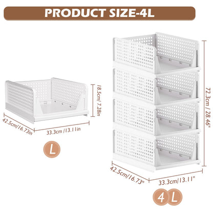 TidyIsles 8 Pack Plastic Folding Closet Stackable Storage Basket Closet Storage White