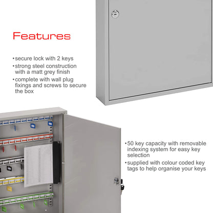 Sterling KC50H Single Door Key Cabinet with 50 Hooks, Grey