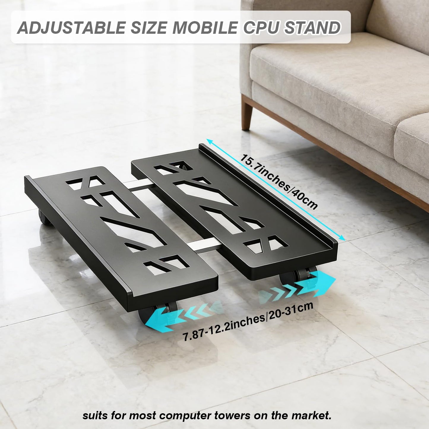 Hmfmdy CPU Stand for PC, Desktop Computer Tower Stand, Adjustable CPU Holder, Universal Mobile PC Stand with Rolling Lockable Castors