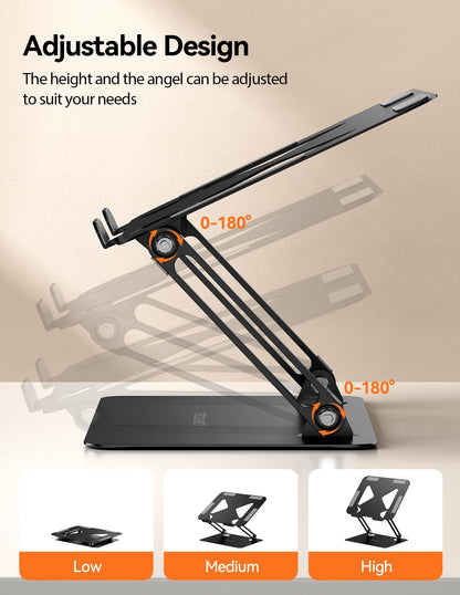 TECKNET Laptop Stand for Desk, Ergonomic Foldable Laptop Riser, Black