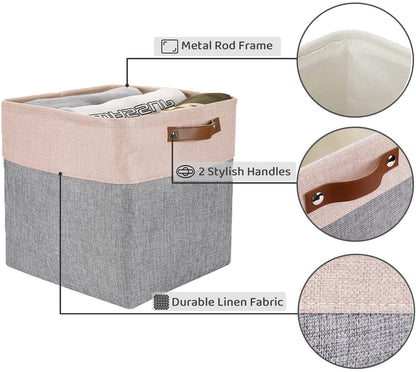 Mangata 25|28|30|33cm Fabric Storage Boxes, Set of 4 Storage Cubes (28x28x28cm, Grey Pink)