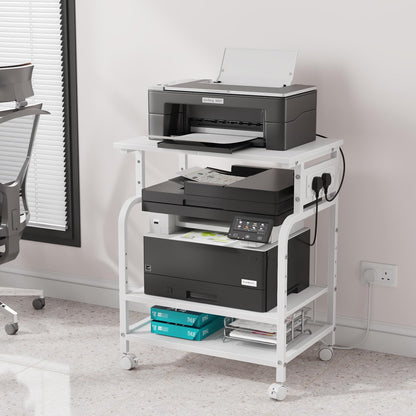 OYRREU 3-Tier Rolling Printer Stand with Outlets for Home, Office, White