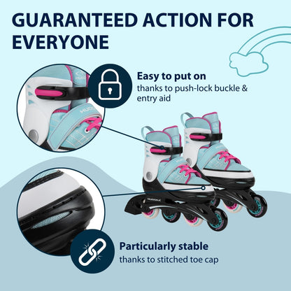 HUDORA Inline Skates Basic in blue/mint - Inliner for children & teenagers in various sizes - Roller skates adjustable up to 4 sizes - Ideal as entry