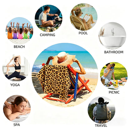 Large Microfibre Brown Spots Leopard Beach Towel for Adult,160x90cm Double Side Natural Leopard Printed Sand Free Beach Towel,Lightweight Quick Dry