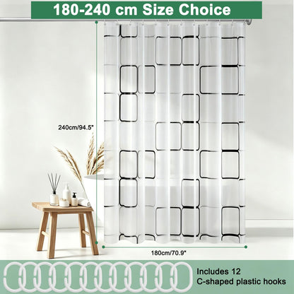 Vllcsla Shower Curtains Mould Proof Resistant 180 200 220 240 cm, 180x240 cm, Extra Long Bathtub Curtains 240 Drop Black and White