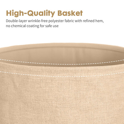 Rinkgarden Round Side Table with Fabric Basket, Modern and Sturdy, Metal End Table for Living Room, Bedroom, Bedside Table, Nursery