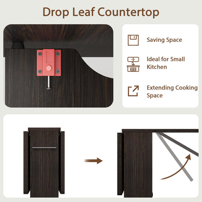Folding Dining Table with 2 Tier Storage & 6 Wheels, Extendable Drop Leaf, Wood Kitchen Dining Room Tables Set for 4