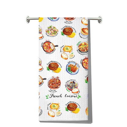 LEVLO French Cuisine Kitchen Towel France Travel Gifts France Tea Towel French Housewarming Gift (French Cuisine Towel)