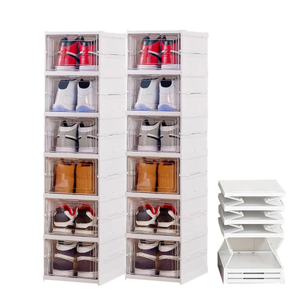 Shoe Storage Box 12PCS Shoe Organiser Clear Stackable with Magnetic Door Installation Free Plastic Trainer Storage Organise Foldable Space Saving Shoe