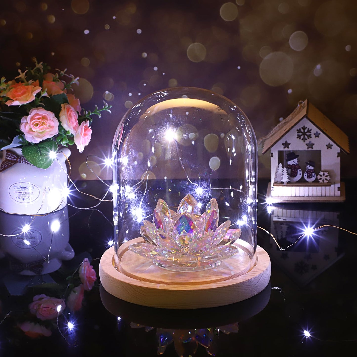 SUMNACON Glass Display Cloche Dome with Solid Wooden Base, 11.4*15cm