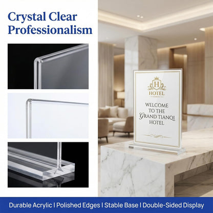 HOPNKN 3 Pack Acrylic Sign Holder A4 , Double Sided Acrylic Stands for Desktop Displaying, Clear A4 Display Stand for Restaurant, Office, School