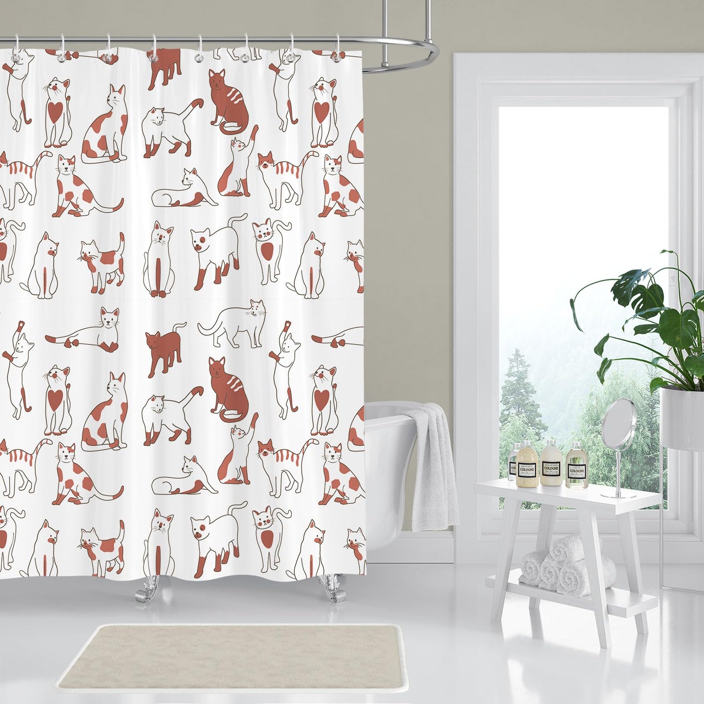BREASOME Funny Cat Shower Curtain 180 x 180 cm Cute Cartoon Cat Shower Curtain for Bathroom Decor Mould Proof Waterproof Polyester Fabric Bath
