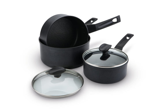 Prestige - 9x Tougher - 3 Piece Saucepan Set - Durable Cookware - Superior Dimpled Non-Stick - Induction Suitable - Dishwasher and Oven Safe - Glass