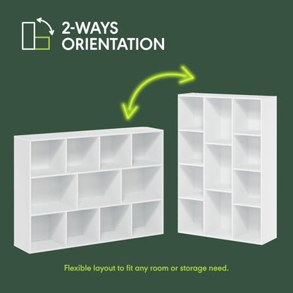Furinno LUDER Book Shelf, 11-Cube Bookshelf, Reversible Cube Storage Bookcase, Open Storage Shelf, Closed Back 23.88 x 73.91 x 105.92 cm