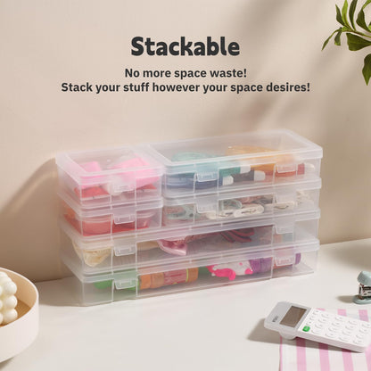 novelinks Clear Pencil Box and Small Plastic Storage Containers with Lids