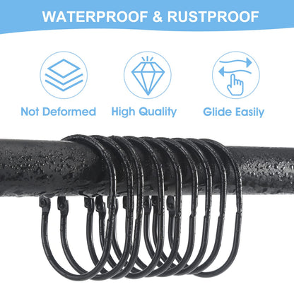 Goowin Shower Curtain Hooks, 12 Pcs Shower Curtain Rings Rust Proof Metal Oval Rings Clasp Closed Shower Curtain Rings for Bathroom Shower Rods