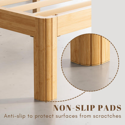 QFtime Bamboo Wood King Size Bed Frame with Metal Slats Support, Platform King Bed Frame, Easy to Install, Noise Free, Sturdy, 35.5 cm High