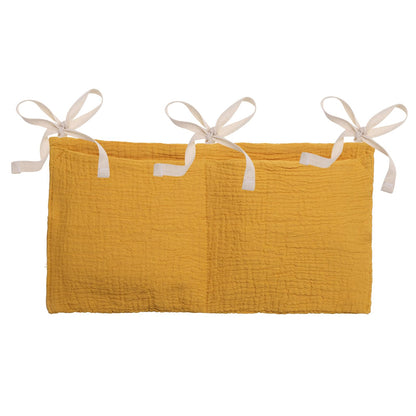 PATIKIL Bedside Hanging Bags, Cotton Milk Bottle Bib-Storage Bag 2 Pockets Nursery Organizer for Bed, Yellow