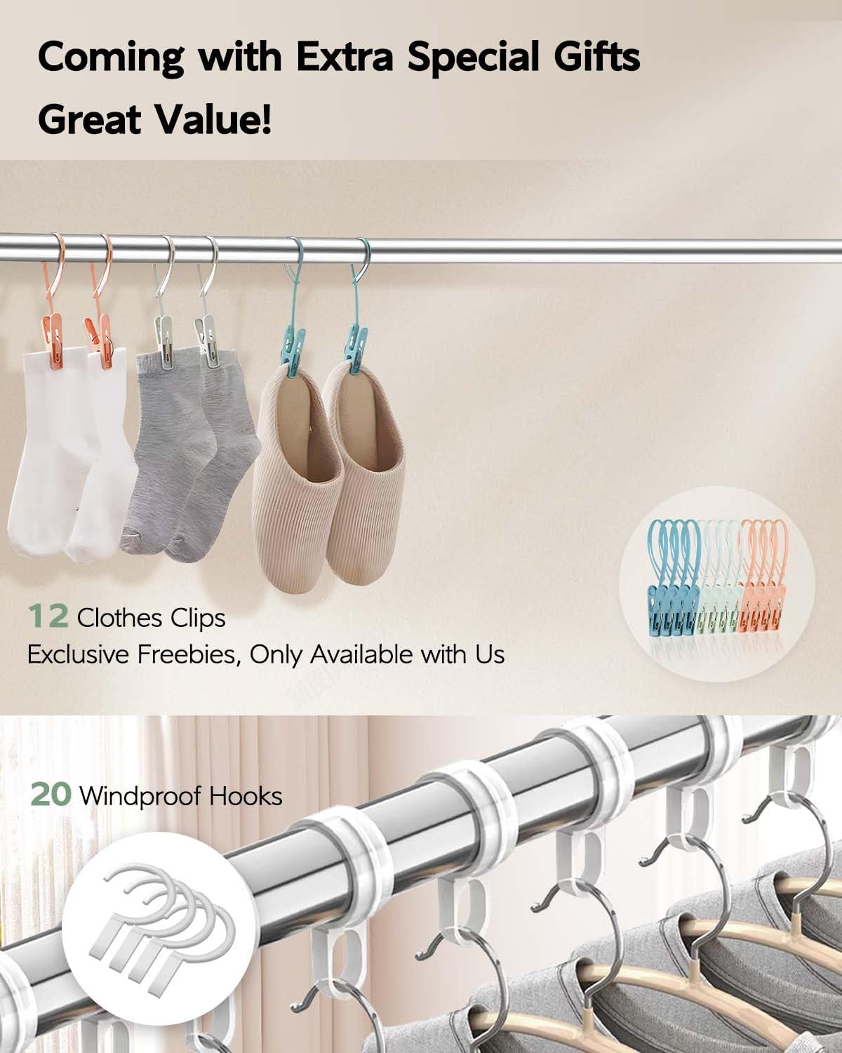 Vikaqi Clothes Drying Rack 63 Inches Folding Indoor Outdoor, Drying Rack Clothing Collapsible, Foldable Portable Laundry Drying Rack, Heavy Duty