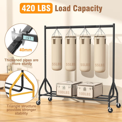 EAGMAK Heavy Duty Rolling Clothes Rail Load 180 KG (Black, 150×48×160 cm)