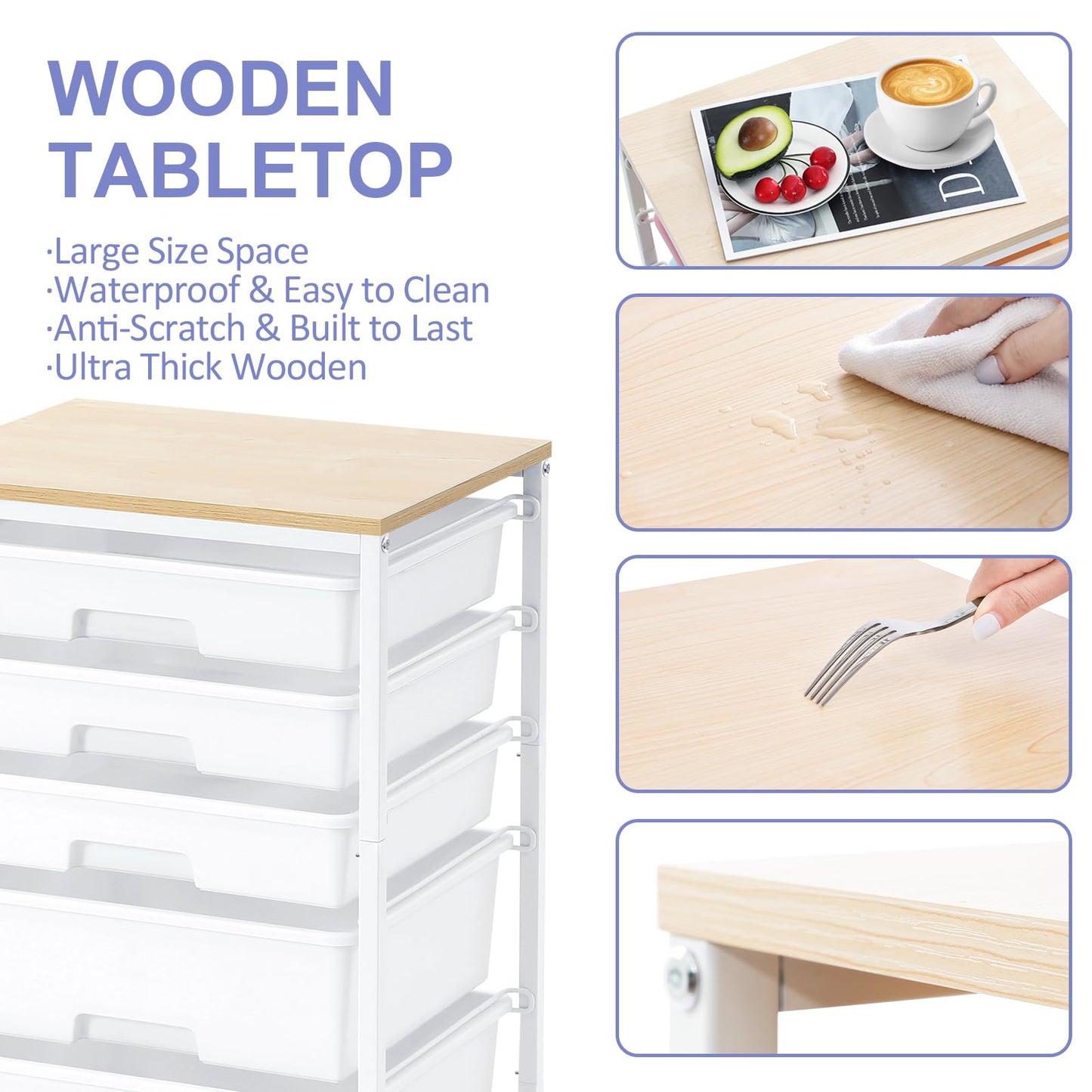SYKIARIOL 5-Drawer Storage Trolley Rolling Cart, White
