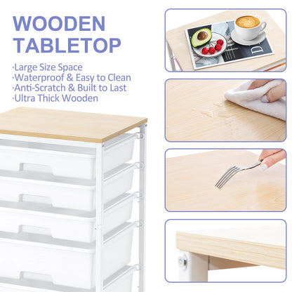 SYKIARIOL 5-Drawer Storage Trolley Rolling Cart, White