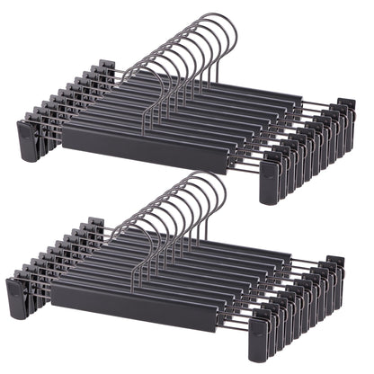 Trouser Hanger, 20Pack Plastic Pant Hangers Space Saving Skirt Hangers with Clips Adjustable Non-Slip Coat Suit Metal Heavy Duty Chrome Clothes