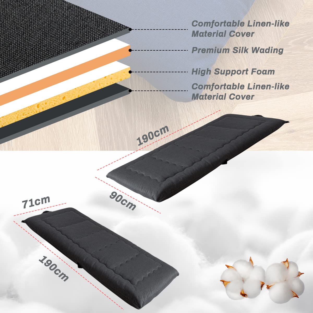 MAXYOYO Portable Foldable Futon Mattress, Hypoallergenic Fabric and High-Density Foam Mattress Pad with Handle and Zipper for Outdoor Indoor Camping
