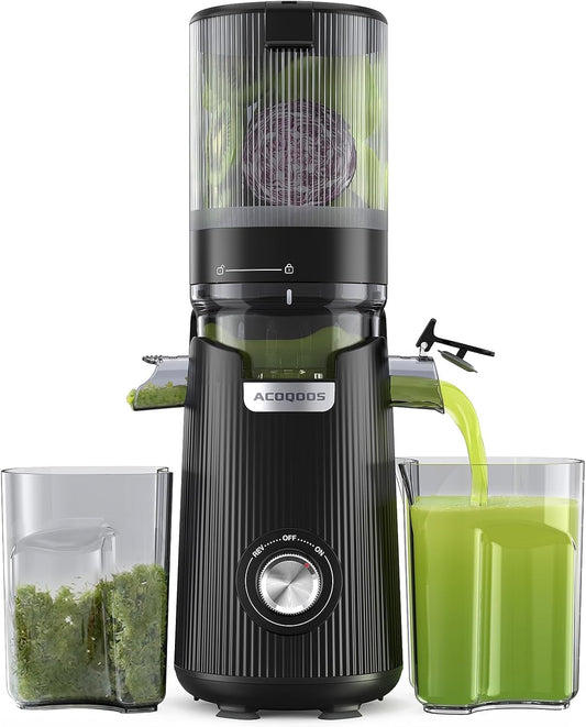 ACOQOOS Juicer Machines, 135MM Wide Chute for Whole Fruit and Vegetable,1.8L Auto-Feed Time-Saver, Slow Masticating High Yield, Easy to Clean Cold