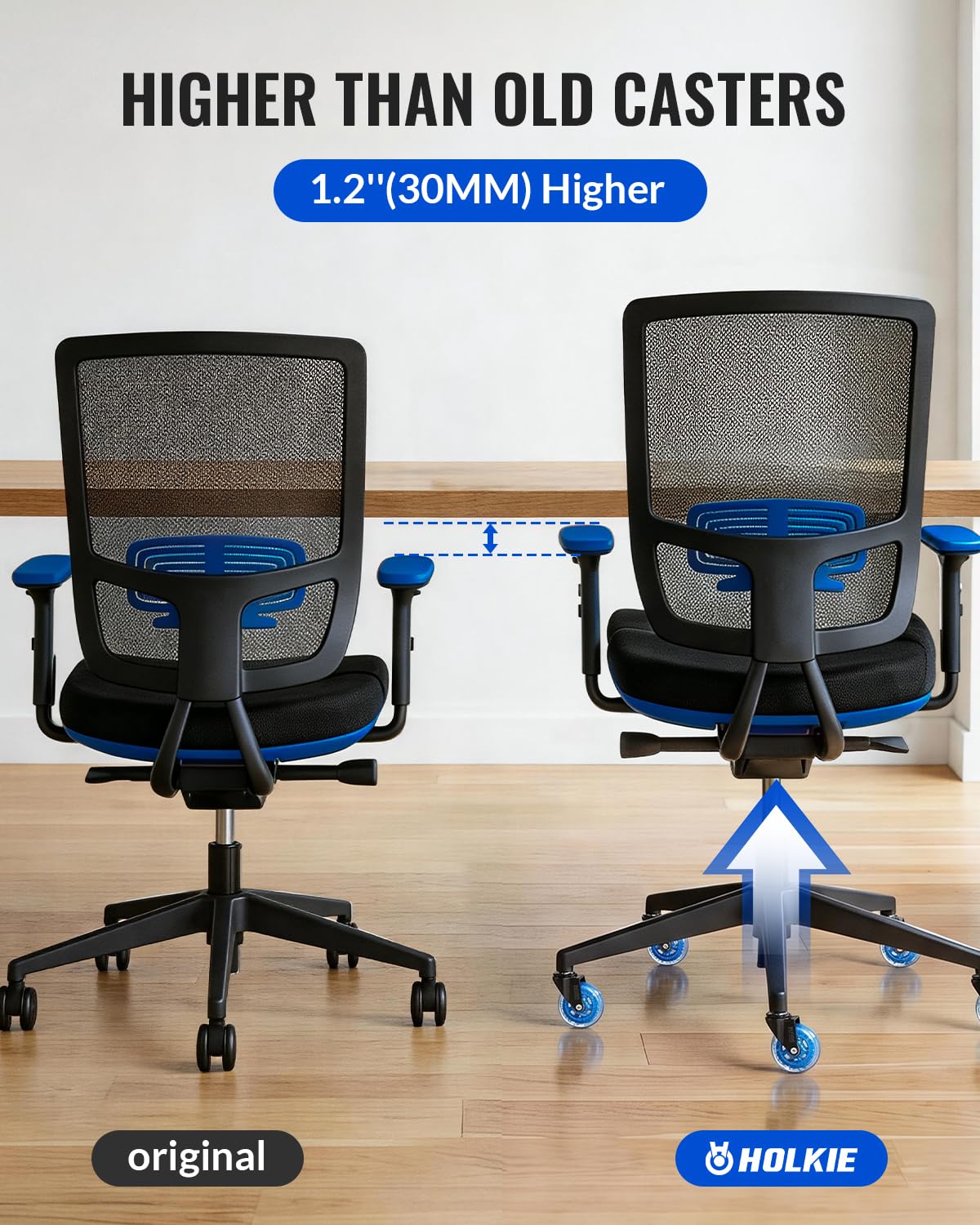 HOLKIE Gaming Chair Wheels 11x22mm Blue Core Replacement Desk Office Chair Wheels for Hard Floor Casters Set of 5 Heavy Duty Wheel Replacement for